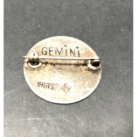 Sterling Handmade JMS Gemini Twin Girls Zodiac May June Pin Brooch Vintage - Picture 3 of 3